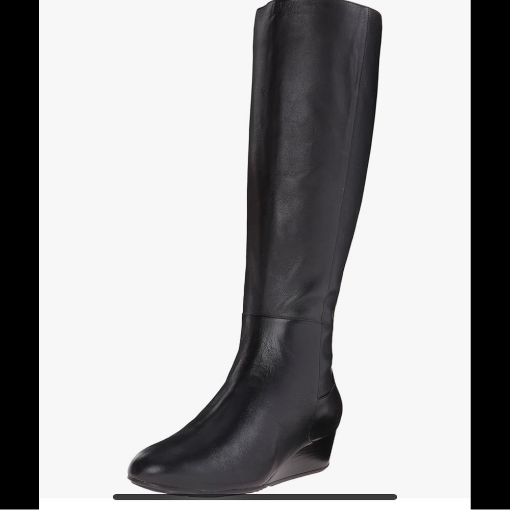 Cole Haan Leather Black Knee-High Boots, wedge heel  - NEW!